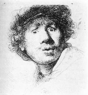 Self Portrait - Staring by Rembrandt Van Rijn - Oil Painting Reproduction