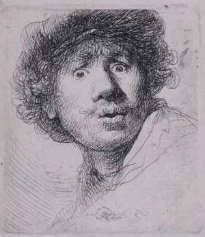 Self Portrait with a Cap, Openmouthed by Rembrandt Van Rijn - Oil Painting Reproduction