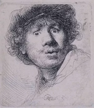 Self Portrait with a Cap, Openmouthed Oil painting by Rembrandt Van Rijn