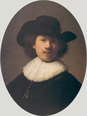 Self Portrait with a Wide-Brimmed Hat Oil painting by Rembrandt Van Rijn