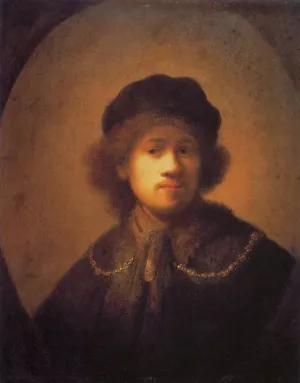 Self Portrait with Beret and Gold Chain by Rembrandt Van Rijn Oil Painting