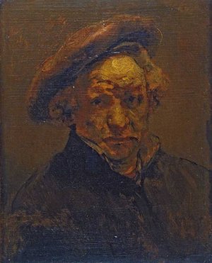 Self Portrait with Beret, Unfinished by Rembrandt Van Rijn Oil Painting