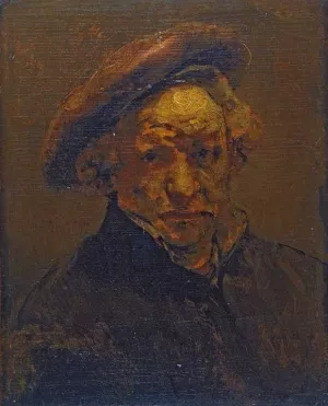 Self Portrait with Beret, Unfinished Oil painting by Rembrandt Van Rijn