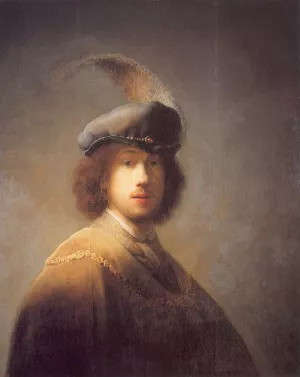 Self Portrait with Plumed Beret by Rembrandt Van Rijn Oil Painting