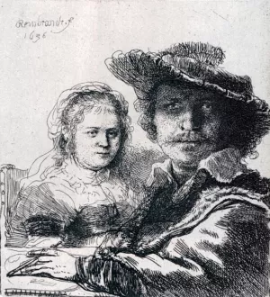 Self-Portrait With Saskia by Rembrandt Van Rijn - Oil Painting Reproduction