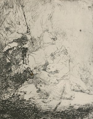 Small Lion Hunt with a Lioness by Rembrandt Van Rijn Oil Painting