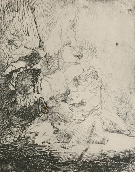 Small Lion Hunt with a Lioness by Rembrandt Van Rijn - Hand-Painted Oil Painting Reproduction