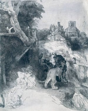 St Jerome Reading in an Italian Landscape by Rembrandt Van Rijn Oil Painting
