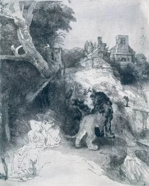 St Jerome Reading in an Italian Landscape by Rembrandt Van Rijn - Oil Painting Reproduction