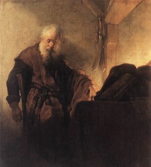 St Paul at His Writing-Desk by Rembrandt Van Rijn Oil Painting