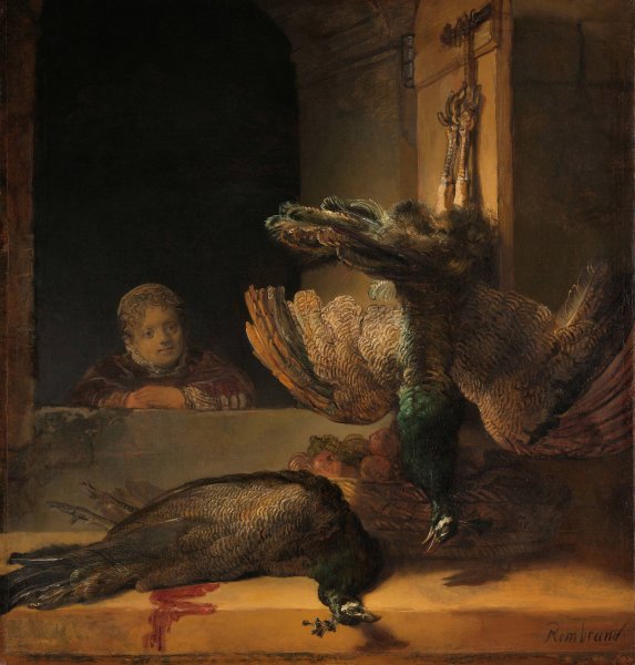 Main Product Photo of Still Life with Peacocks  Painting by Rembrandt Van Rijn