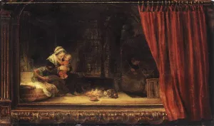 The Holy Family with a Curtain painting by Rembrandt Van Rijn