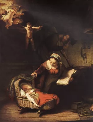 The Holy Family with Angels Oil painting by Rembrandt Van Rijn