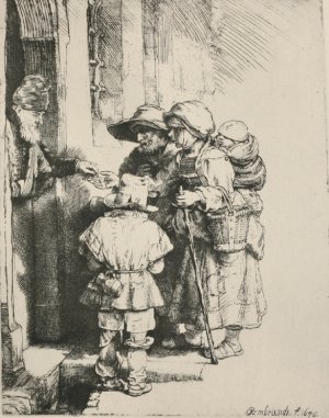 Three Beggars at the Door of a House by Rembrandt Van Rijn Oil Painting