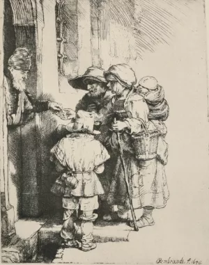 Three Beggars at the Door of a House by Rembrandt Van Rijn - Oil Painting Reproduction