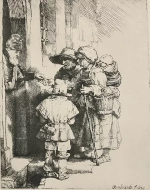 Three Beggars at the Door of a House Oil painting by Rembrandt Van Rijn