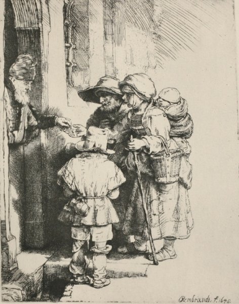 Three Beggars at the Door of a House by Rembrandt Van Rijn - Hand-Painted Oil Painting Reproduction