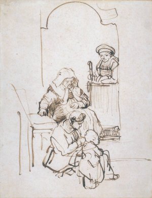 Three Women and a Child at the Door by Rembrandt Van Rijn Oil Painting