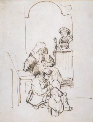 Three Women and a Child at the Door by Rembrandt Van Rijn - Oil Painting Reproduction