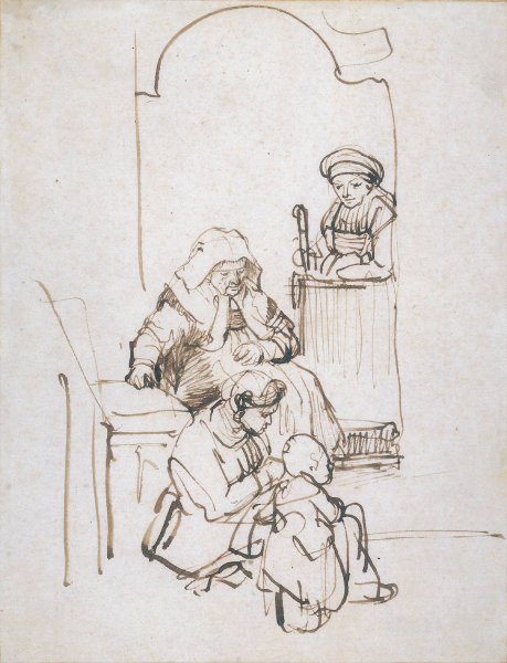 Three Women and a Child at the Door by Rembrandt Van Rijn - Hand-Painted Oil Painting Reproduction