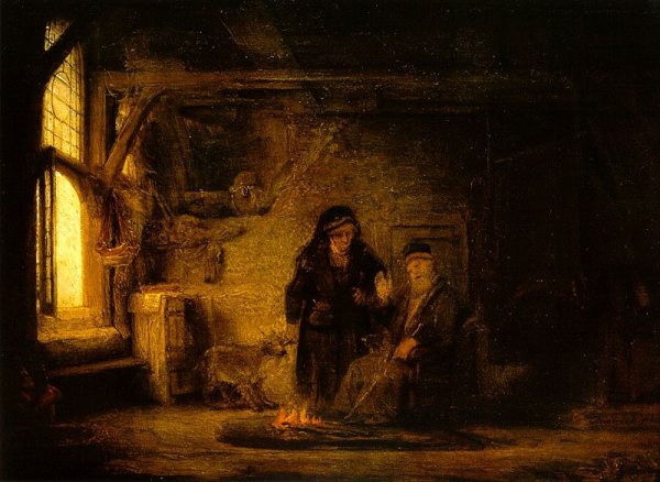 Tobit and Anna with the Kid by Rembrandt Van Rijn - Hand-Painted Oil Painting Reproduction