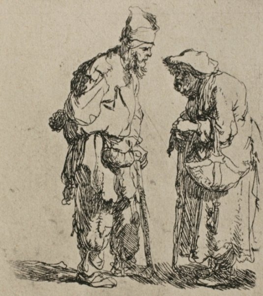 Two Beggars, a Man and Woman by Rembrandt Van Rijn - Hand-Painted Oil Painting Reproduction
