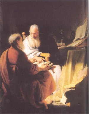 Two Old Men Disputing St Peter and St Paul by Rembrandt Van Rijn Oil Painting