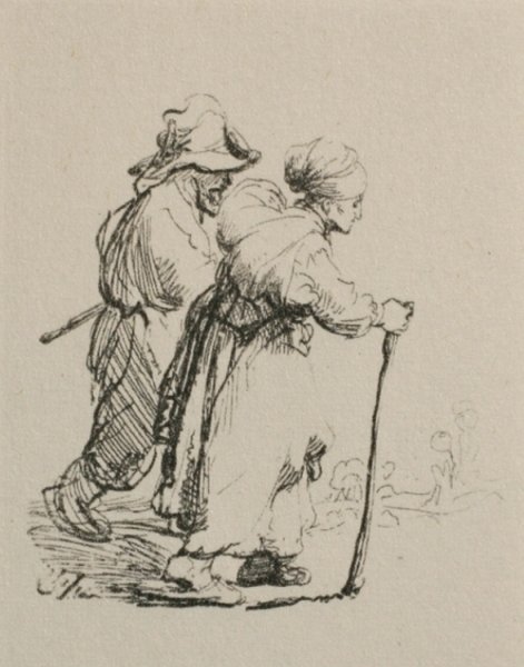 Two Travelling Peasants by Rembrandt Van Rijn - Hand-Painted Oil Painting Reproduction