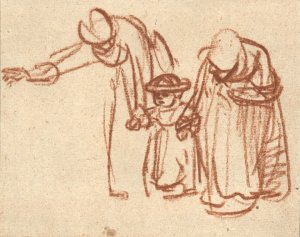 Two Women Teaching a Child to Walk by Rembrandt Van Rijn Oil Painting