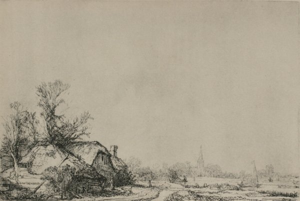 Main Product Photo of Village with a River Painting by Rembrandt Van Rijn
