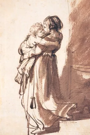 Woman and Child Descending a Staircase Oil painting by Rembrandt Van Rijn