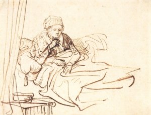 Woman Sitting Up in Bed by Rembrandt Van Rijn Oil Painting