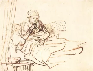 Woman Sitting Up in Bed Oil painting by Rembrandt Van Rijn