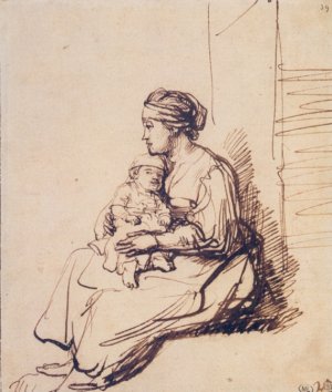 Woman with a Little Child on Her Lap by Rembrandt Van Rijn Oil Painting