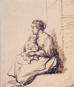 Woman with a Little Child on Her Lap by Rembrandt Van Rijn - Oil Painting Reproduction