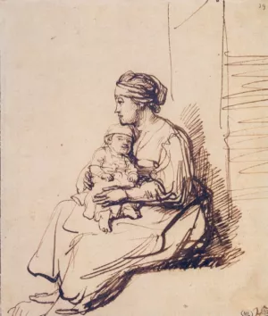 Woman with a Little Child on Her Lap Oil painting by Rembrandt Van Rijn