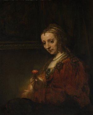 Woman with a Pink by Rembrandt Van Rijn Oil Painting