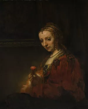 Woman with a Pink by Rembrandt Van Rijn Oil Painting