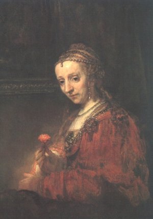 Woman with a Pink by Rembrandt Van Rijn Oil Painting