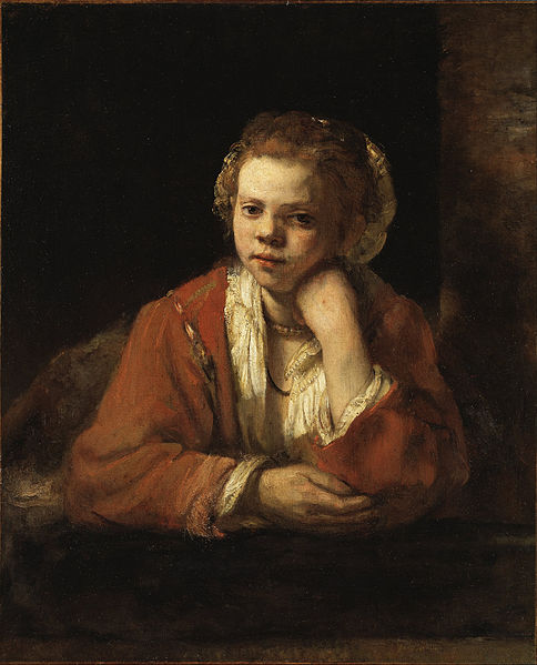 Young Woman at a Window by Rembrandt Van Rijn - Hand-Painted Oil Painting Reproduction