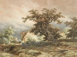 Bauernhaus und Eiche by Remigius Adrianus Van Haanen Oil Painting