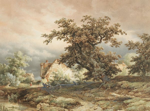 Bauernhaus und Eiche by Remigius Adrianus Van Haanen - Hand-Painted Oil Painting Reproduction