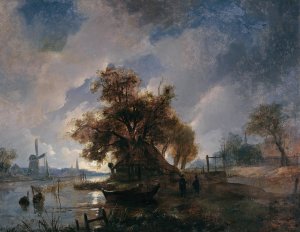 Hollandische Flusslandschaft by Remigius Adrianus Van Haanen Oil Painting
