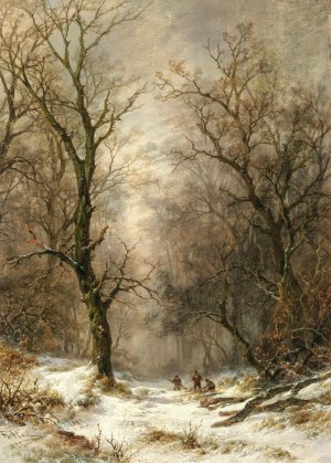 Lumberjacks in a Winter Forest by Remigius Adrianus Van Haanen Oil Painting