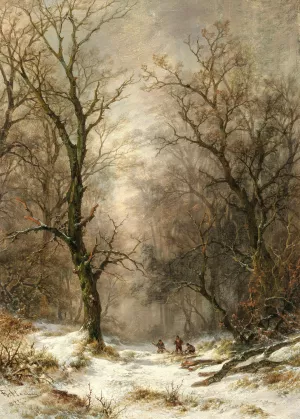 Lumberjacks in a Winter Forest by Remigius Adrianus Van Haanen Oil Painting