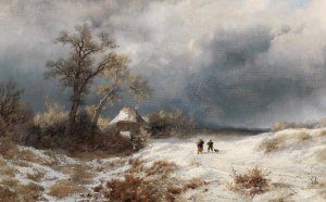 Returning Home in a Winter Landscape by Remigius Adrianus Van Haanen Oil Painting