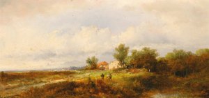 Weite Landschaft mit Heimkehrern by Remigius Adrianus Van Haanen Oil Painting