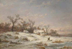 Winter landscape with decorative figures by Remigius Adrianus Van Haanen Oil Painting