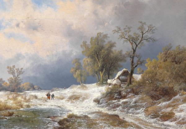 Winter landscape  by Remigius Adrianus Van Haanen - Hand-Painted Oil Painting Reproduction