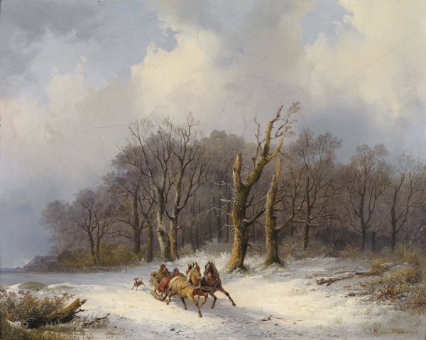 Winterlandschaft mit Pferdeschlitten by Remigius Adrianus Van Haanen - Hand-Painted Oil Painting Reproduction
